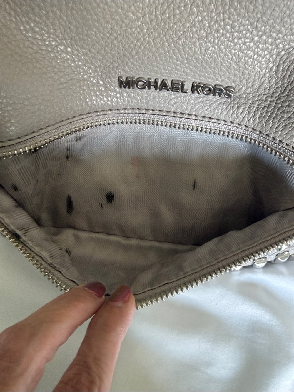 Michael Kors Grey Pebbled Leather Backpack with Stud Trim - Picture 6 of 11
